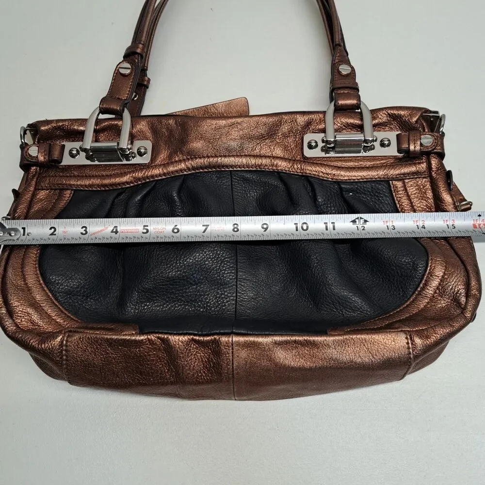 B Makowsky Leather Black Bronze Shoulder Bag - Picture 11 of 12